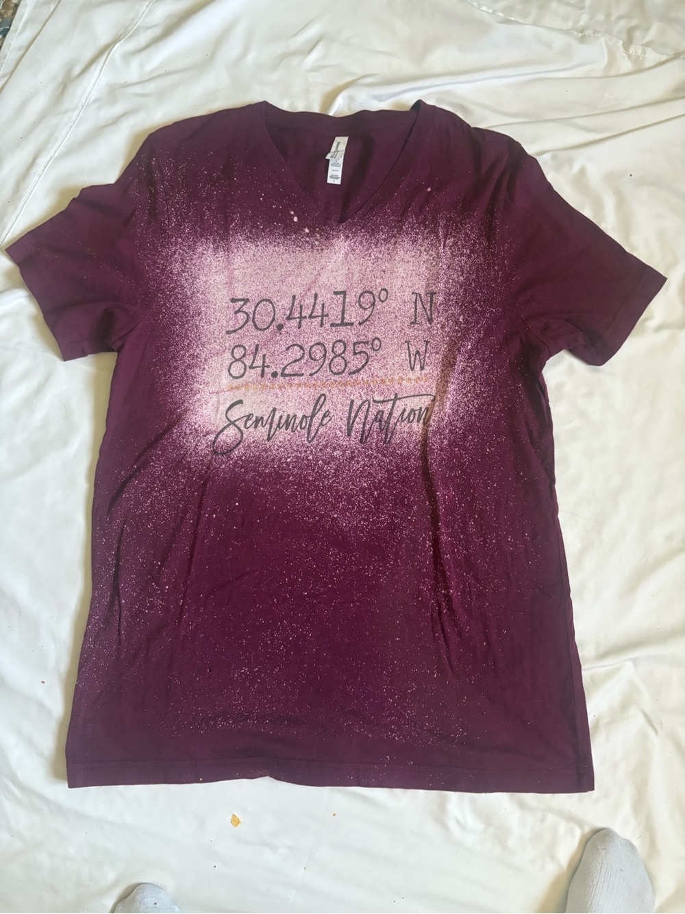 Bella Canvas Maroon V-Neck Tee with Bleached Coordinate Graphic